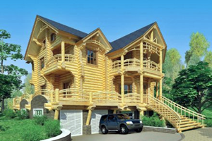Внешний вид деревянного дома с лестницей
